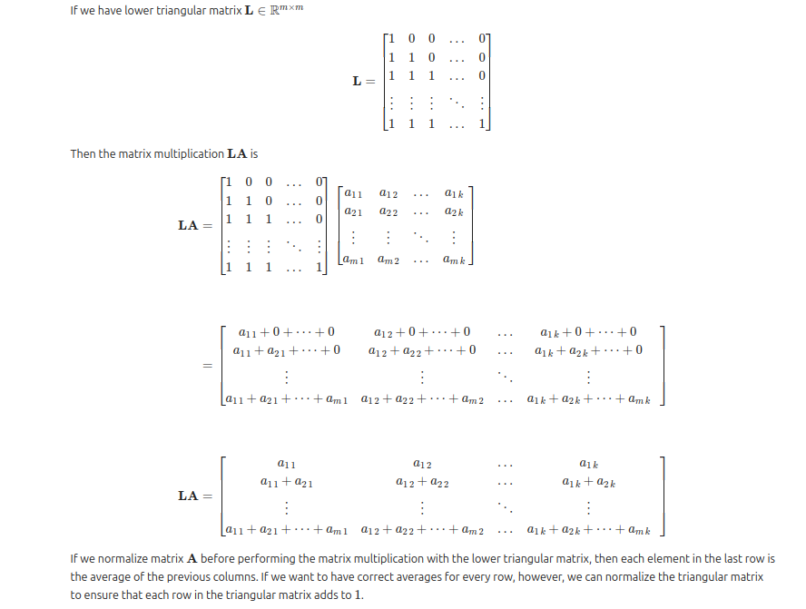 Mathematical text of matrix multiplications.