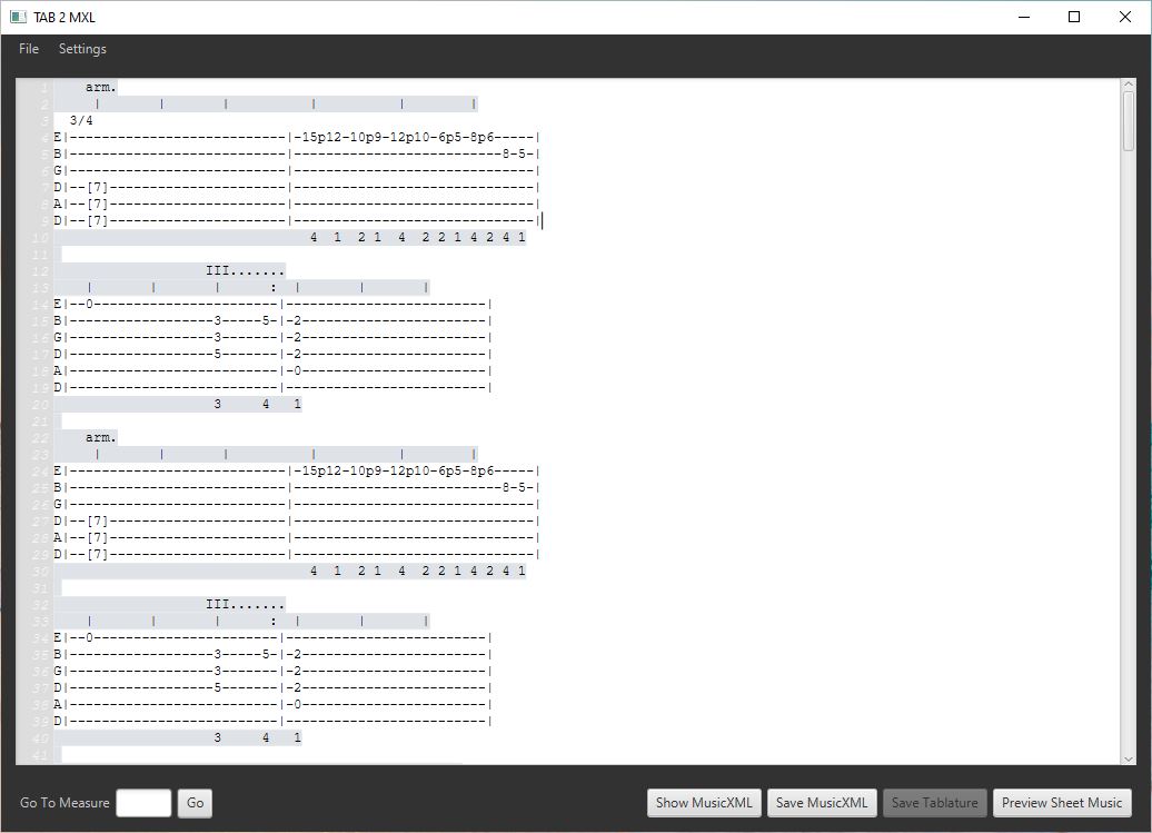 The text-based music tablature input for TAB2XML